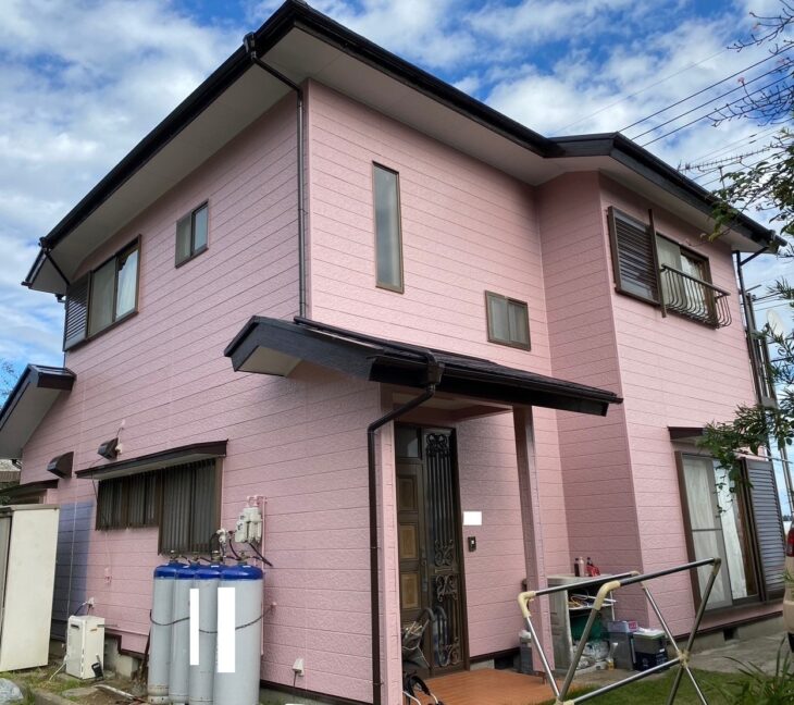 山武市早船　I様邸　屋根・外壁塗装　ラジカル塗料のクラッシックローズの住宅がとても綺麗です（日本ペイント✖ASTEC）
